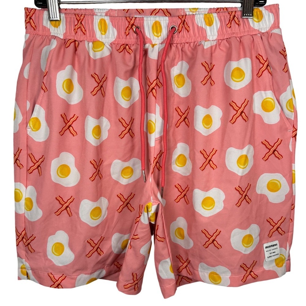 MOSSMAN Australia Swim Trunks, "Bacon X" Design, Bathing Suit 7" inseam, Size L